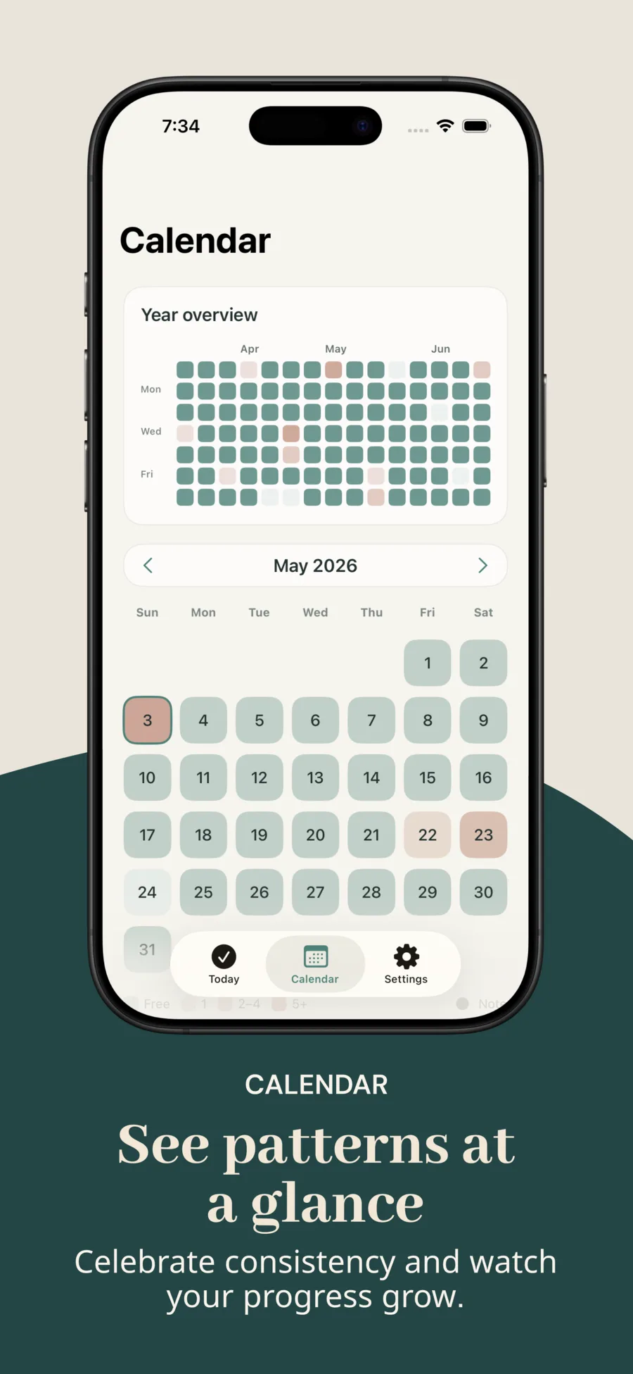 Calendar and year overview for seeing patterns at a glance