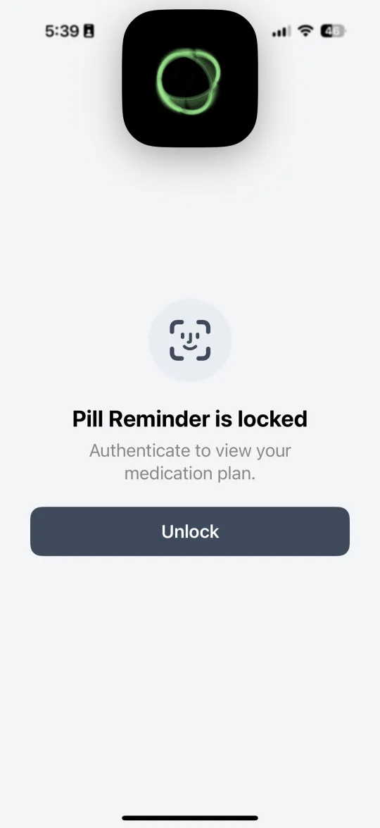 Pill Reminder Face ID lock screen protecting the medication plan